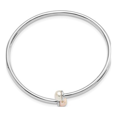 Girls' Sterling Silver Pink & White Pearl Bangle – view 2