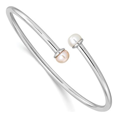 Girls' Sterling Silver Pink & White Pearl Bangle