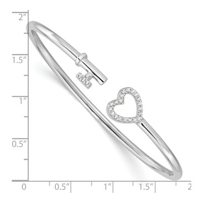 Sterling Silver CZ Heart Key Cuff Bracelet – view 4