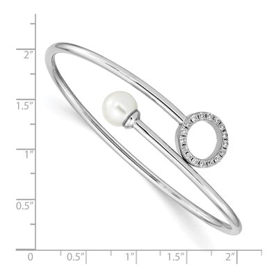 Sterling Silver Rh-Pl Shell Pearl CZ Flexible Bangle Bracelet – view 4
