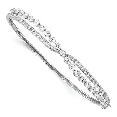 Sterling Silver CZ Criss Cross Hinged Bangle Bracelet