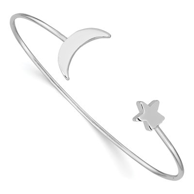 Sterling Silver Moon Star Slip-On Cuff Bracelet