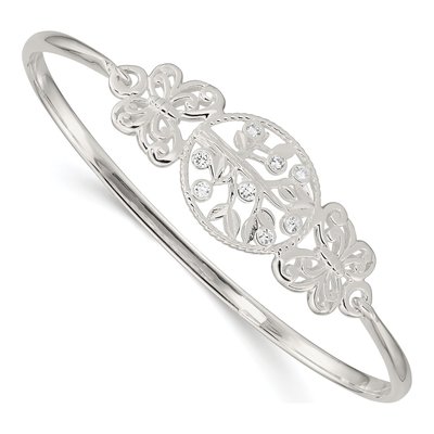 Sterling Silver CZ Butterfly Tree Bangle Bracelet