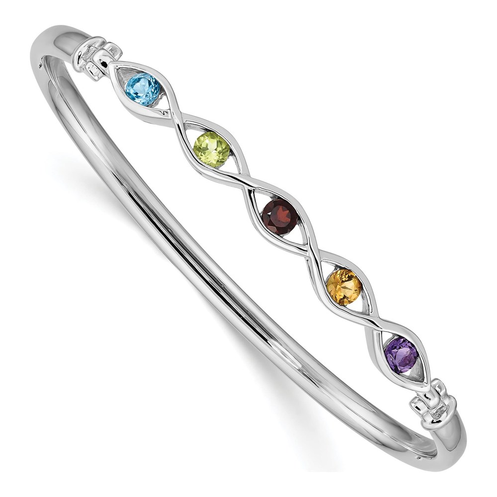 Sterling Silver Swiss Blue Topaz & Amethyst Multi-Gemstone Hinged Bangle Bracelet