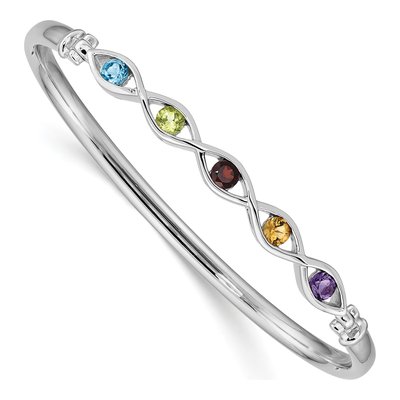Sterling Silver Swiss Blue Topaz & Amethyst Multi-Gemstone Hinged Bangle Bracelet