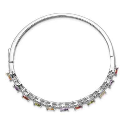Sterling Silver CZ Multi-Color Hinged Bangle Bracelet – view 3