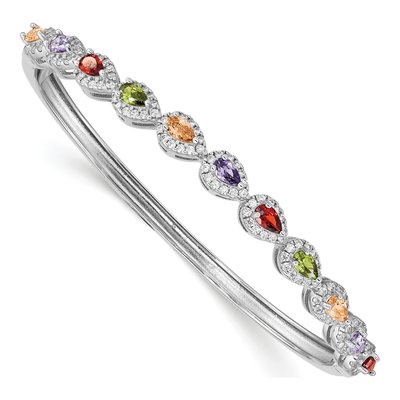 Sterling Silver CZ Multi-Color Hinged Bangle Bracelet
