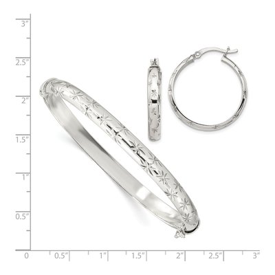 Sterling Silver Diamond-Cut Bangle & Hoop Set – view 5