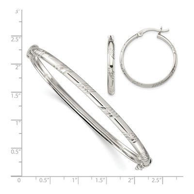 Sterling Silver Diamond-Cut Bangle & Hoop Earring Set – view 5