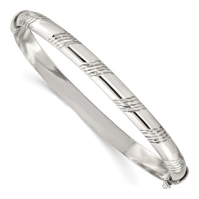 Sterling Silver Diamond-Cut Hinged Bangle Bracelet