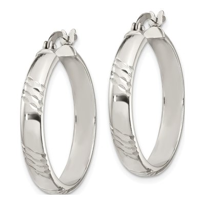 Sterling Silver Diamond-Cut Bangle & Hoop Earring Set – view 4