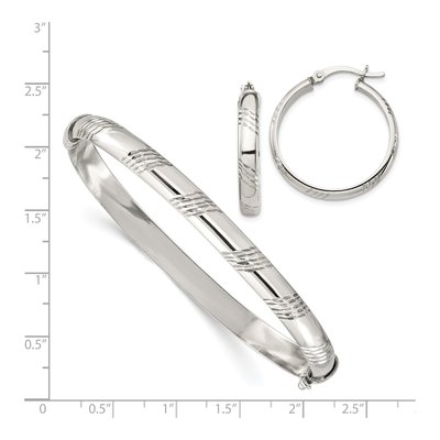Sterling Silver Diamond-Cut Bangle & Hoop Earring Set – view 5