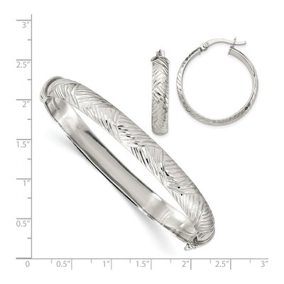 Sterling Silver Diamond-Cut Bangle & Hoop Set – view 4