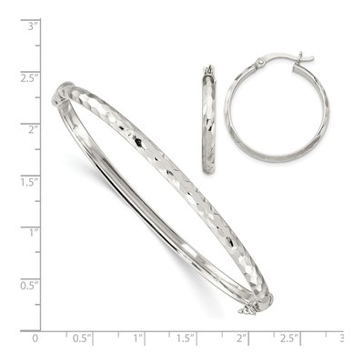 Sterling Silver Diamond-Cut Bangle & Hoop Earring Set – view 5