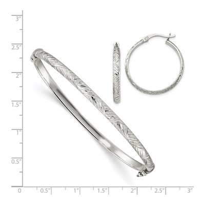 Sterling Silver Diamond-Cut Bangle & Hoop Earring Set – view 5