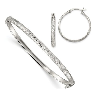 Sterling Silver Diamond-Cut Bangle & Hoop Earring Set