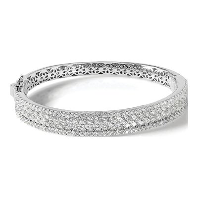 Sterling Silver CZ Pave Hinged Bangle Bracelet – view 4