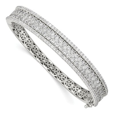 Sterling Silver CZ Pave Hinged Bangle Bracelet