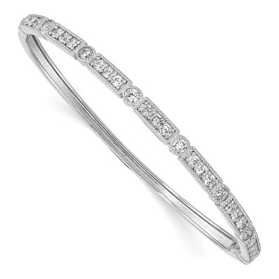 Sterling Silver CZ Shimmer 29-Stone Hinged Bangle Bracelet