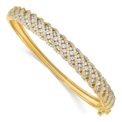 Gold-Plated Sterling Silver CZ Hinged Bangle Bracelet