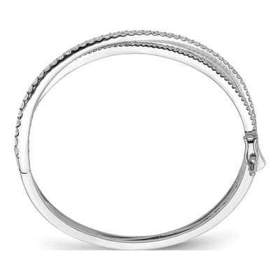 Sterling Silver CZ Criss Cross Hinged Bangle Bracelet – view 2