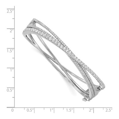 Sterling Silver CZ Criss Cross Hinged Bangle Bracelet – view 3