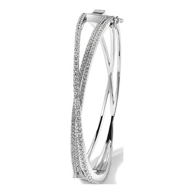 Sterling Silver CZ Criss Cross Hinged Bangle Bracelet – view 5