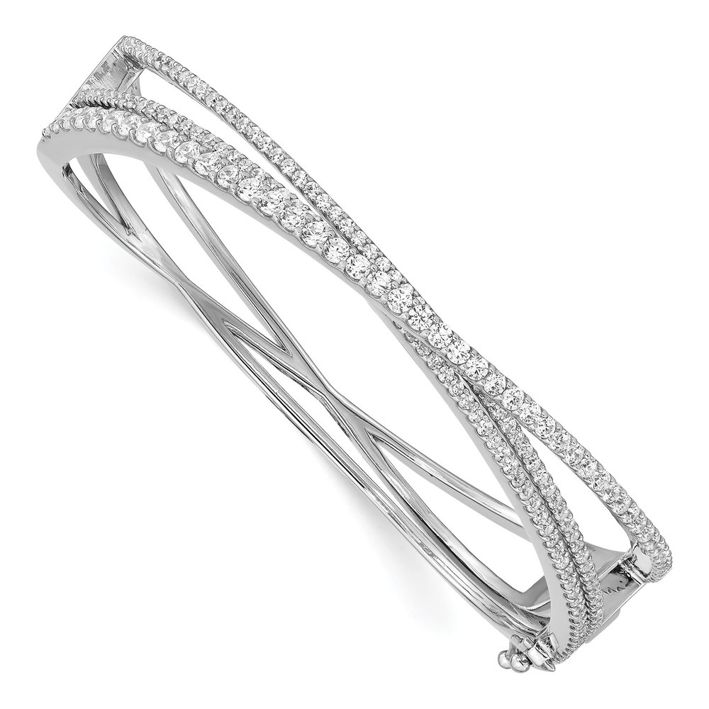 Sterling Silver CZ Criss Cross Hinged Bangle Bracelet