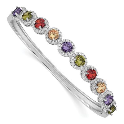 Sterling Silver CZ Hinged Bangle Bracelet
