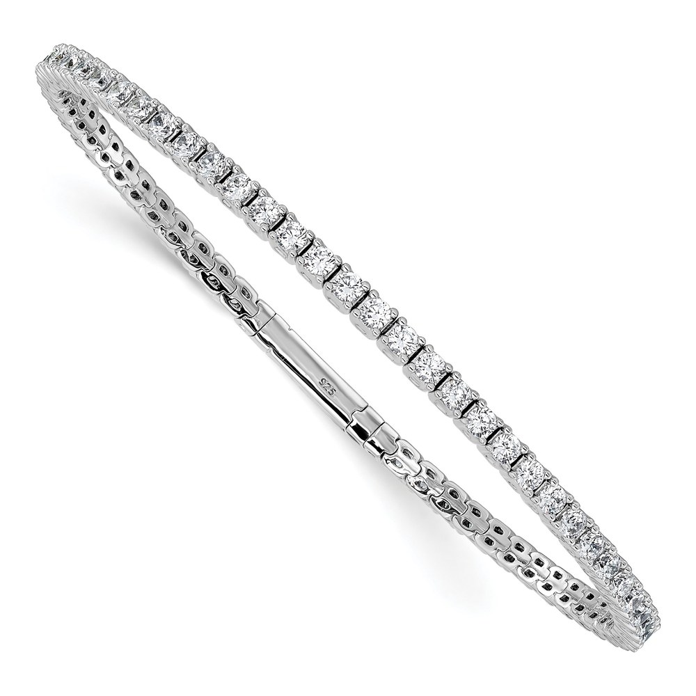 7 Inch Sterling Shimmer Sterling Silver Rhodium-Plated 51 Stone Cz Flexible Bangle Bracelet with Box Catch Clasp