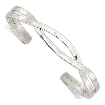 Sterling Silver Hammered Criss Cross Cuff Bracelet