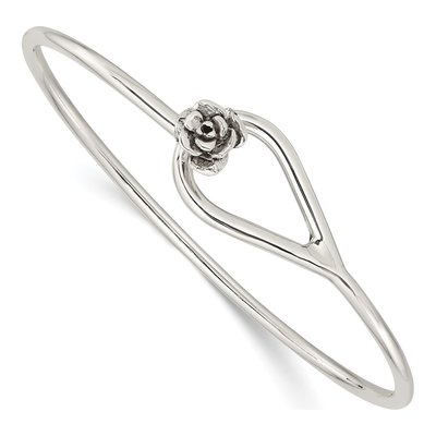 Sterling Silver Flower Catch Bangle Bracelet