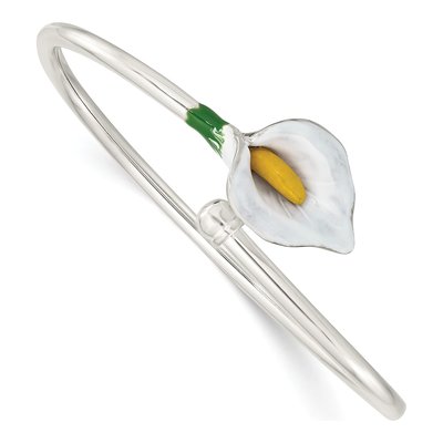 Sterling Silver Enameled Lily Flexible Cuff Bracelet