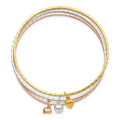Sterling Silver Puffed Heart Set Bangle Bracelet – view 3