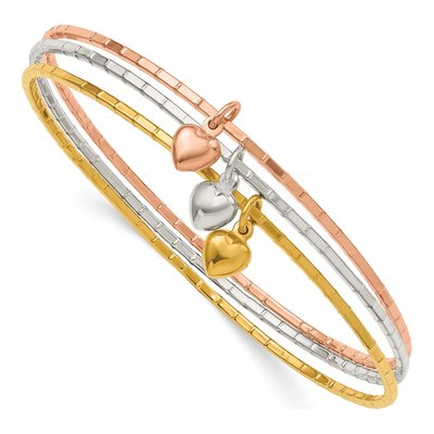 Sterling Silver Puffed Heart Set Bangle Bracelet