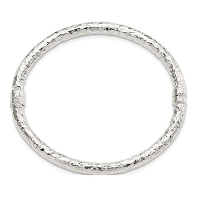 Sterling Silver Textured Hinged Bangle Bracelet – view 2