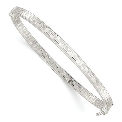 Sterling Silver Greek Key Hinged Bangle Bracelet