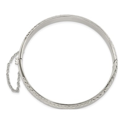 Sterling Silver Diamond-Cut Hinged Bangle Bracelet – view 3