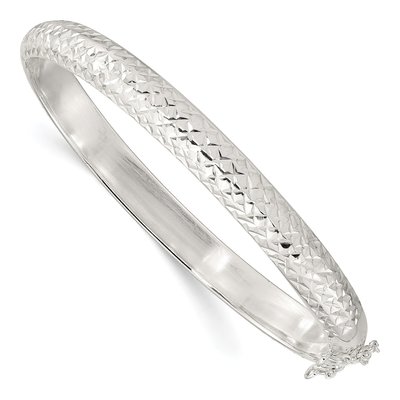 Sterling Silver Diamond-Cut Hinged Bangle Bracelet