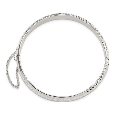 Sterling Silver Diamond-Cut Hinged Bangle Bracelet – view 2