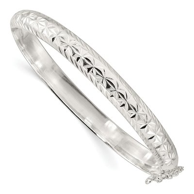 Sterling Silver Diamond-Cut Hinged Bangle Bracelet
