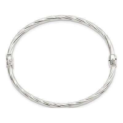Sterling Silver Twisted Hinged Bangle Bracelet – view 3