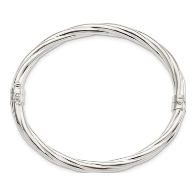 Sterling Silver Twisted Hinged Bangle Bracelet – view 2
