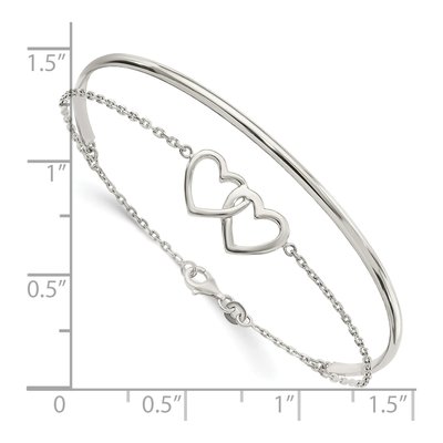 Sterling Silver Double Heart Bangle Bracelet – view 3