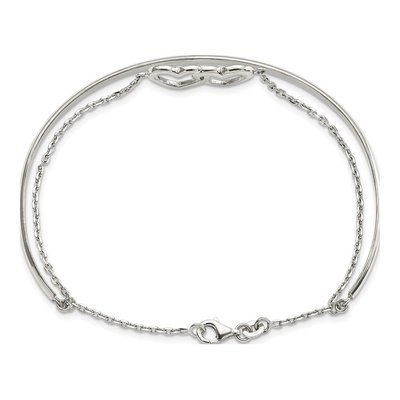 Sterling Silver Double Heart Bangle Bracelet – view 4