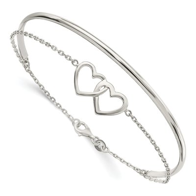 Sterling Silver Double Heart Bangle Bracelet