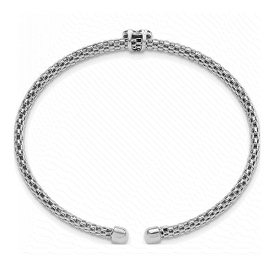 Sterling Silver CZ Heart Mesh Cuff Bangle – view 3