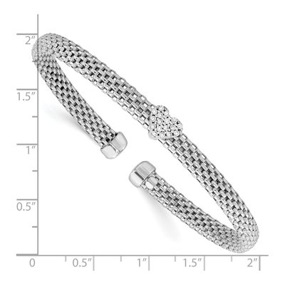 Sterling Silver CZ Heart Mesh Cuff Bangle – view 4
