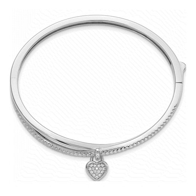 Sterling Silver CZ Heart Dangle Hinged Bangle Bracelet – view 3