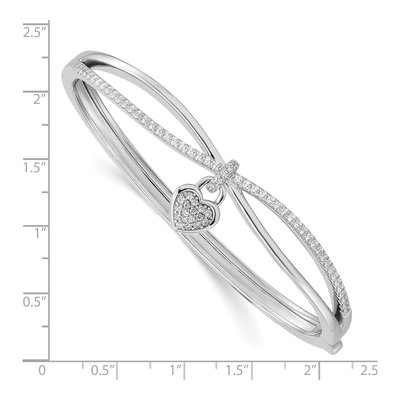 Sterling Silver CZ Heart Dangle Hinged Bangle Bracelet – view 4